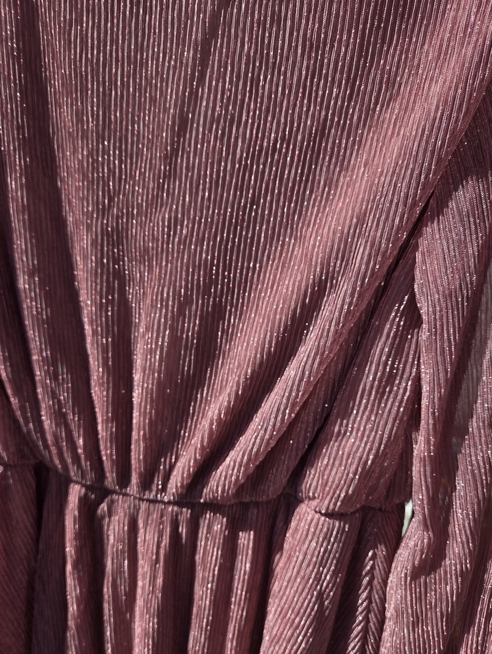 Dressy Star Lush Rose Pink Long Sleeve Shimmer Wrap Dress Sheer Sleeve Medium - Picture 4 of 5